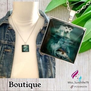 Boutique NEW - Wolf pup inner strength square cabochon necklace